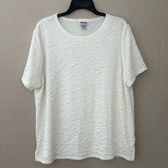 Women’s Bon Worth Crinkle Stretch Short Sleeve Top, XLP, Off White - Picture 1 of 5